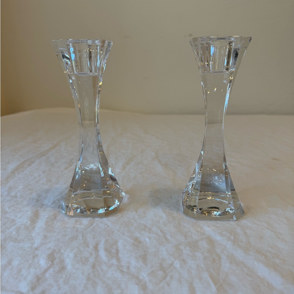 Villeroy & Boch Crystal Candle Holders with Unique Shape and Flared Openings